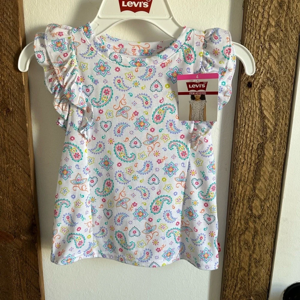 New Levi's Girls Size 4 Colorful Paisley Print Top Ruffle Layered Short Sleeves - Picture 10 of 16